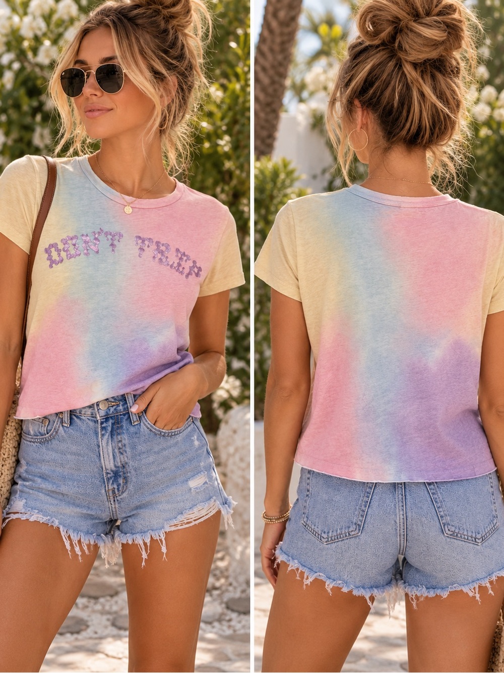 BOHO TIE DYE-MOTHER The Buster Don’t Trip Tee XS Rare Graphic Linen Blend
